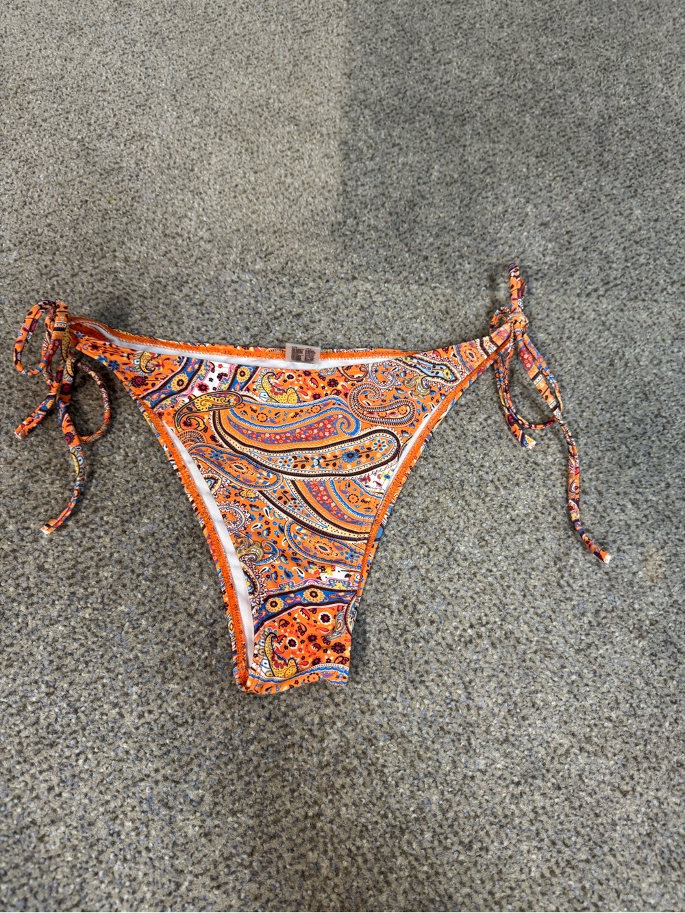 Tie-Side Paisley Bikini Bottom in Orange